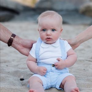 Janie and Jack Blue Seersucker Suspender Shorts